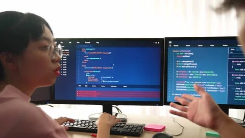 Slow motion back end software developer engineer writing code. Burgeoning Stock Footage 262848166