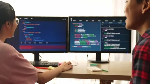 Slow motion back end software developer engineer writing code. Burgeoning Stock Footage 262982443