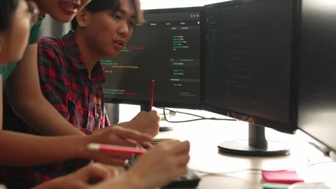 Slow motion back end software developer engineer writing code. Burgeoning Stock Footage 263221168