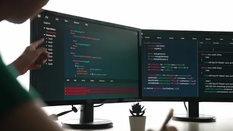 Slow motion back end software developer engineer writing code. Burgeoning Stock Footage 263286019
