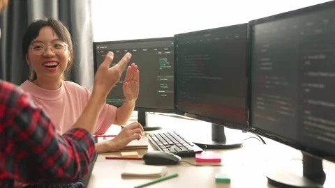 Slow motion back end software developer engineer writing code. Burgeoning Stock Footage 263326426