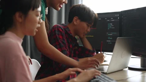 Slow motion back end software developer engineer writing code. Burgeoning Stock Footage 263553877