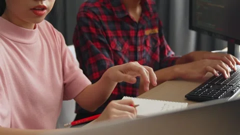 Slow motion back end software developer engineer writing code. Burgeoning Stock Footage 264022945