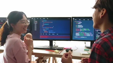 Slow motion back end software developer engineer writing code. Burgeoning Stock Footage 264275809