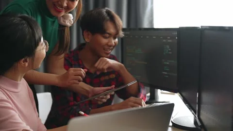 Slow motion back end software developer engineer writing code. Burgeoning Stock Footage 264532274