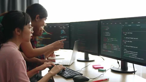 Slow motion back end software developer engineer writing code. Burgeoning Stock Footage 264558784