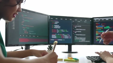 Slow motion back end software developer engineer writing code. Burgeoning Stock Footage 264588640