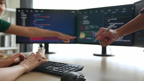 Slow motion back end software developer engineer writing code. Burgeoning Stock Footage 264794540