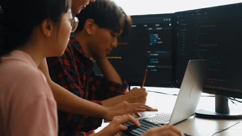 Slow motion back end software developer engineer writing code. Burgeoning Stock Footage 265101890