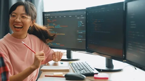 Slow motion back end software developer engineer writing code. Burgeoning Stock Footage 265102447