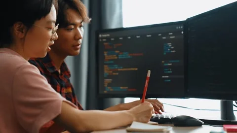Slow motion back end software developer engineer writing code. Burgeoning Stock Footage 265184952