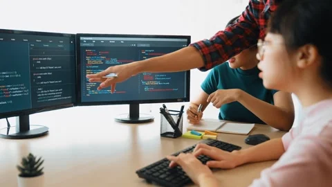 Slow motion back end software developer engineer writing code. Burgeoning Stock Footage 265185652