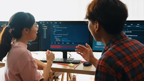 Slow motion back end software developer engineer writing code. Burgeoning Stock Footage 266066389