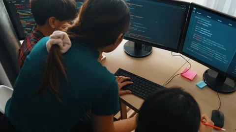 Slow motion back end software developer engineer writing code. Burgeoning Stock Footage 266175358