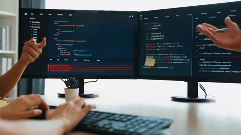 Slow motion back end software developer engineer writing code. Burgeoning Stock Footage 266328541