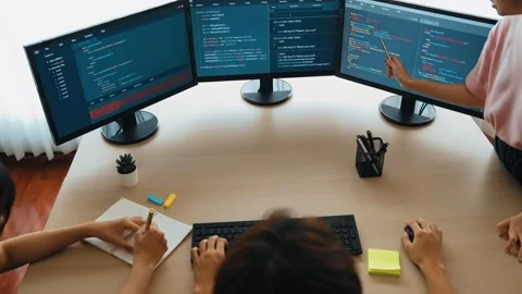 Slow motion back end software developer engineer writing code. Burgeoning Stock Footage 266329749