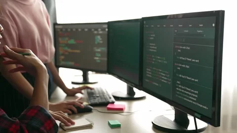 Slow motion back end software developer engineer writing code. Burgeoning Stock Footage 266754426