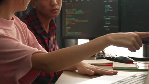 Slow motion back end software developer engineer writing code. Burgeoning Stock Footage 266941796