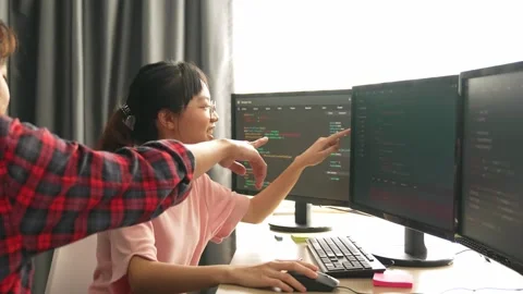 Slow motion back end software developer engineer writing code. Burgeoning Stock Footage 267170976