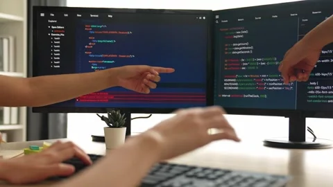 Slow motion back end software developer engineer writing code. Burgeoning Stock Footage 267171460