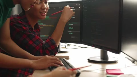 Slow motion back end software developer engineer writing code. Burgeoning Stock Footage 267467297