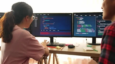 Slow motion back end software developer engineer writing code. Burgeoning Stock Footage 267467325