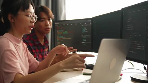 Slow motion back end software developer engineer writing code. Burgeoning Stock Footage 267612767