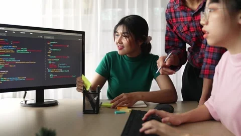 Slow motion back end software developer engineer writing code. Burgeoning Stock Footage 267772423