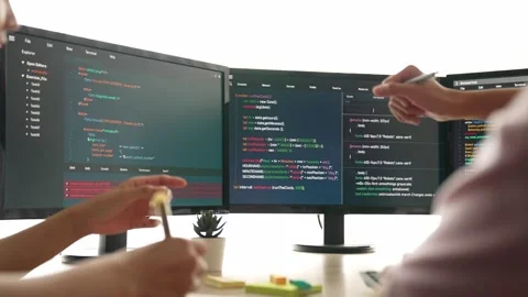 Slow motion back end software developer engineer writing code. Burgeoning Stock Footage 268339226