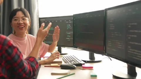Slow motion back end software developer engineer writing code. Burgeoning Stock Footage 269492528
