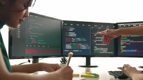 Slow motion back end software developer engineer writing code. Burgeoning Stock Footage 269547374