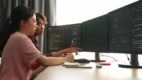 Slow motion back end software developer engineer writing code. Burgeoning Stock Footage 269987632