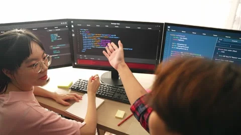 Slow motion back end software developer engineer writing code. Burgeoning Stock Footage 270038769