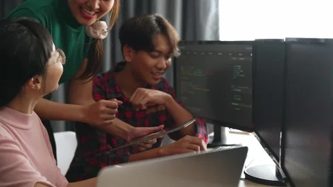 Slow motion back end software developer engineer writing code. Burgeoning Stock Footage 270379185