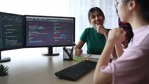 Slow motion back end software developer engineer writing code. Burgeoning Stock Footage 270379589