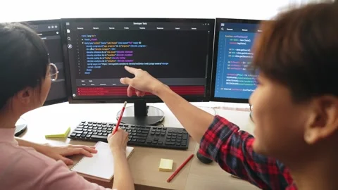 Slow motion back end software developer engineer writing code. Burgeoning Stock Footage 270825574