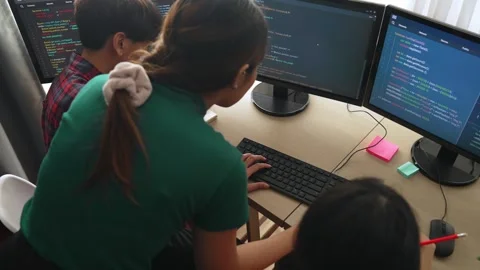 Slow motion back end software developer engineer writing code. Burgeoning Stock Footage 271169506