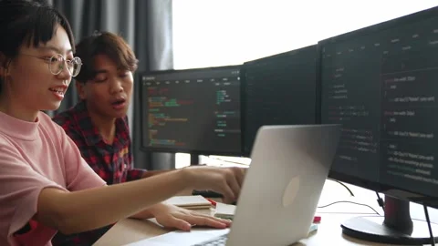 Slow motion back end software developer engineer writing code. Burgeoning Stock Footage 271288925