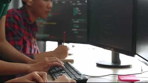 Slow motion back end software developer engineer writing code. Burgeoning Stock Footage 271583863