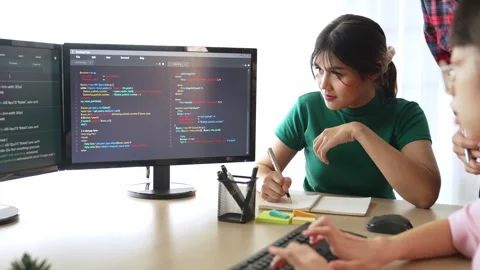 Slow motion back end software developer engineer writing code. Burgeoning Stock Footage 271613670