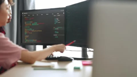 Slow motion back end software developer engineer writing code. Burgeoning Stock Footage 271665408