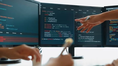 Slow motion back end software developer engineer writing code. Burgeoning Stock Footage 272171418