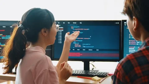 Slow motion back end software developer engineer writing code. Burgeoning Stock Footage 272171419