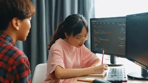 Slow motion back end software developer engineer writing code. Burgeoning Stock Footage 272495898