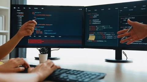 Slow motion back end software developer engineer writing code. Burgeoning Stock Footage 272576473