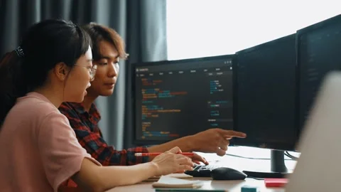 Slow motion back end software developer engineer writing code. Burgeoning Stock Footage 272817358