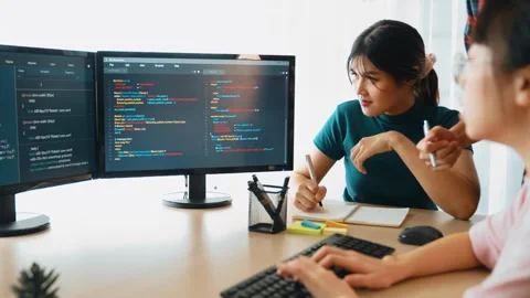 Slow motion back end software developer engineer writing code. Burgeoning Stock Footage 273015515