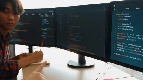 Slow motion back end software developer engineer writing code. Burgeoning Stock Footage 273463902