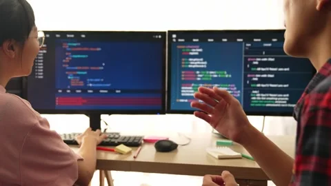 Slow motion back end software developer engineer writing code. Burgeoning Stock Footage 274100958