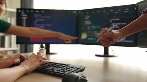 Slow motion back end software developer engineer writing code. Burgeoning Stock Footage 274187054